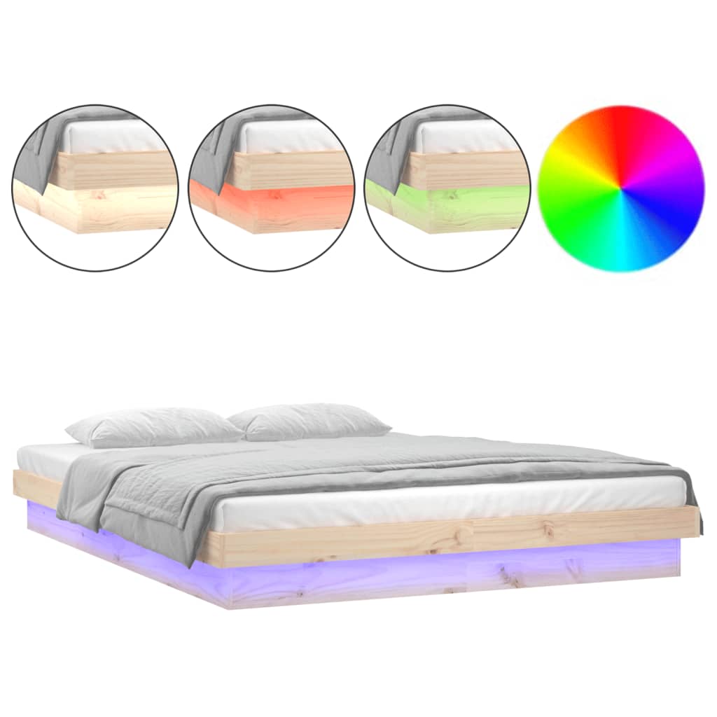 Cadre de lit à LED sans matelas 140x190 cm bois massif - XIOS