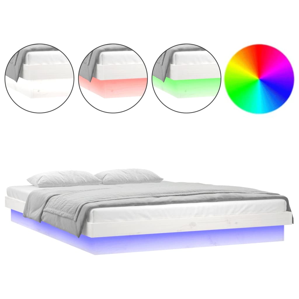 Cadre de lit à LED sans matelas blanc 140x190 cm bois massif - XIOS