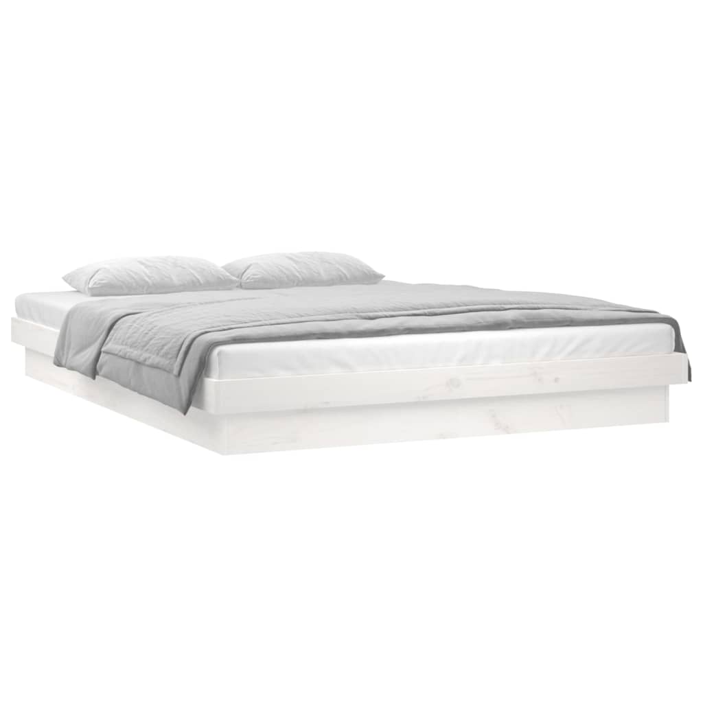 Cadre de lit à LED sans matelas blanc 140x190 cm bois massif - XIOS