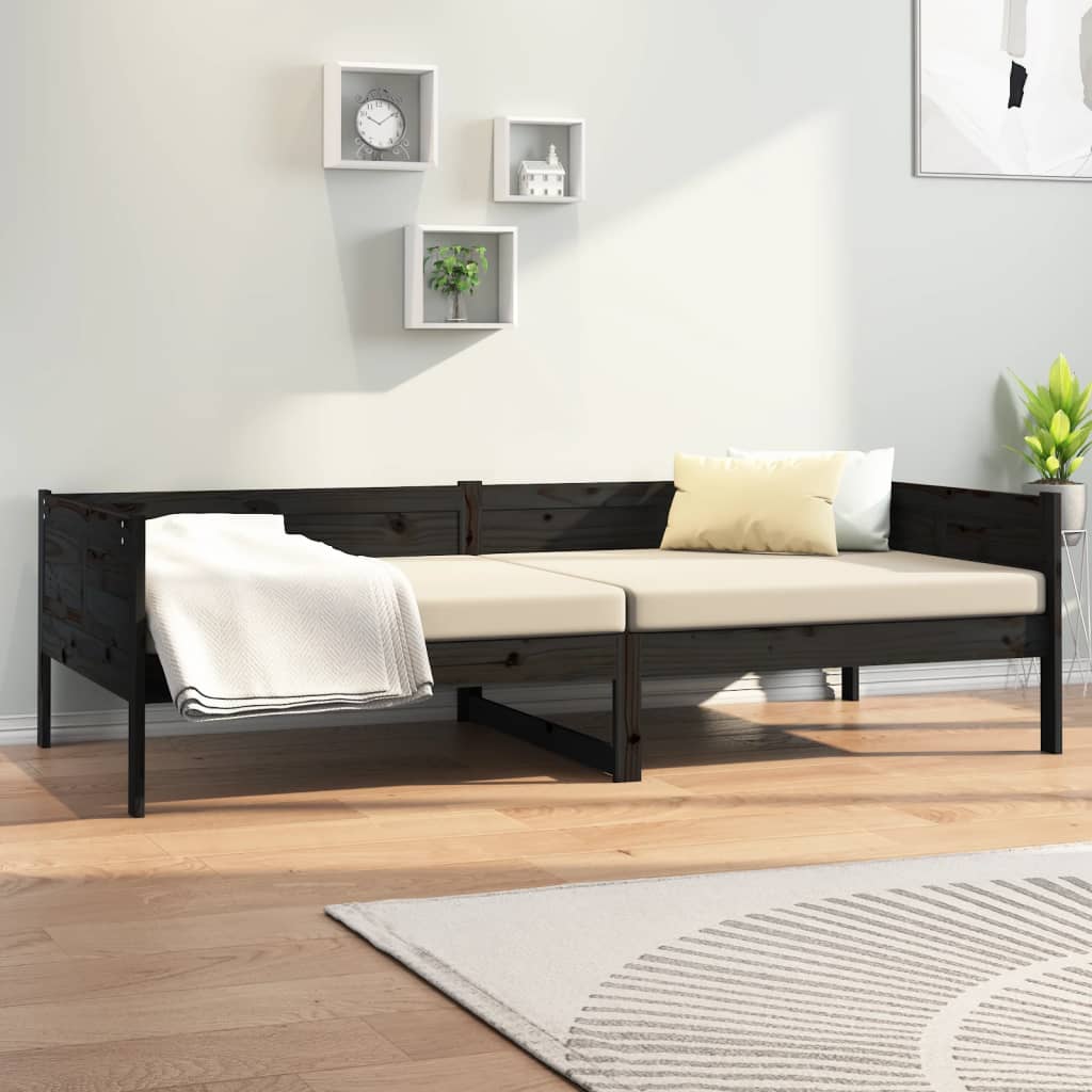 Lit de jour sans matelas noir bois de pin massif 90x190 cm - XIOS