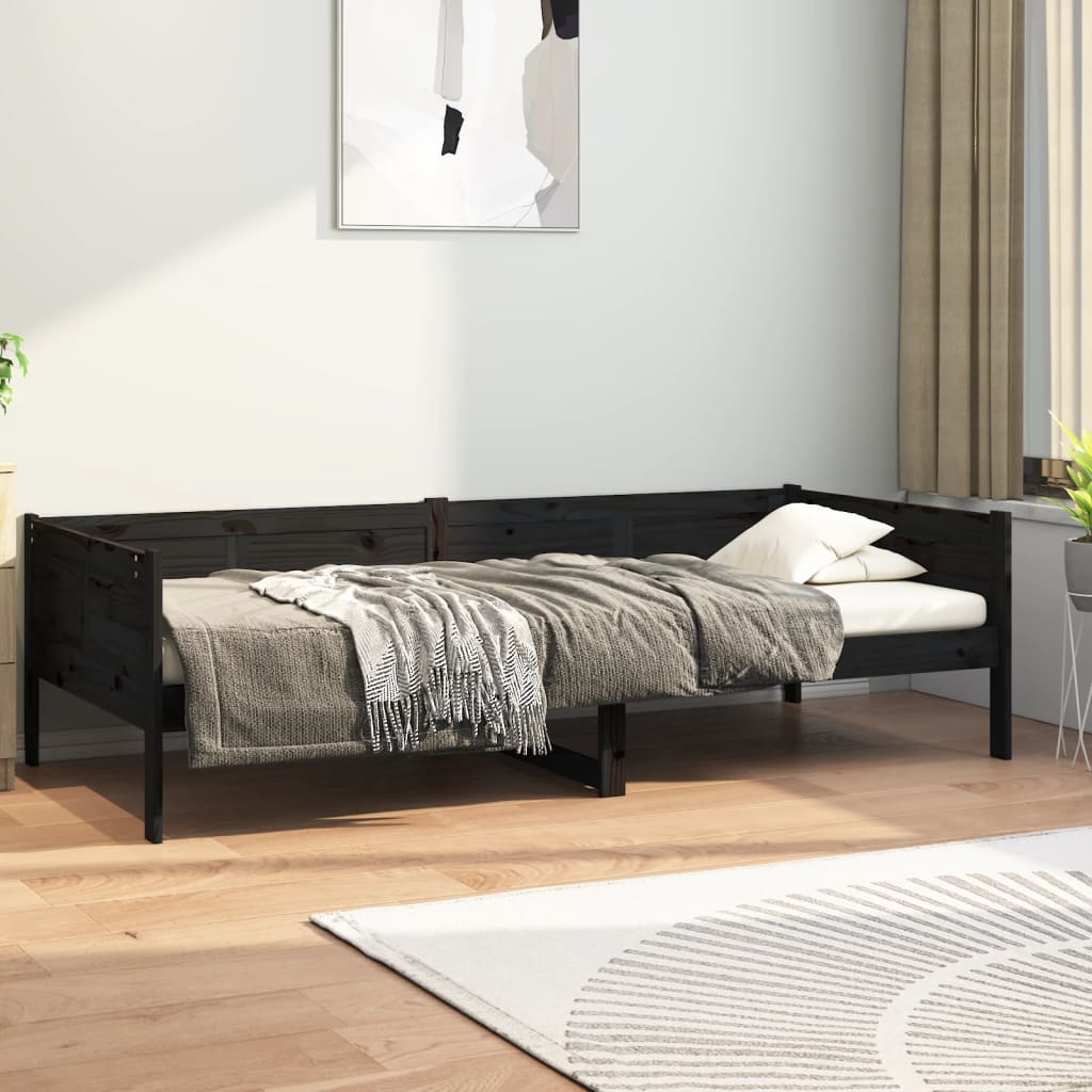 Lit de jour sans matelas noir bois de pin massif 90x190 cm - XIOS