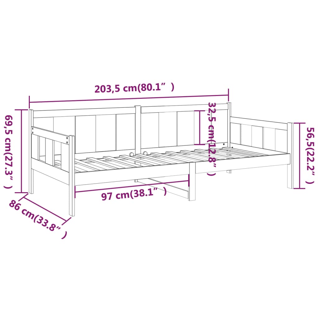 Lit de jour sans matelas bois de pin massif 80x200 cm - XIOS