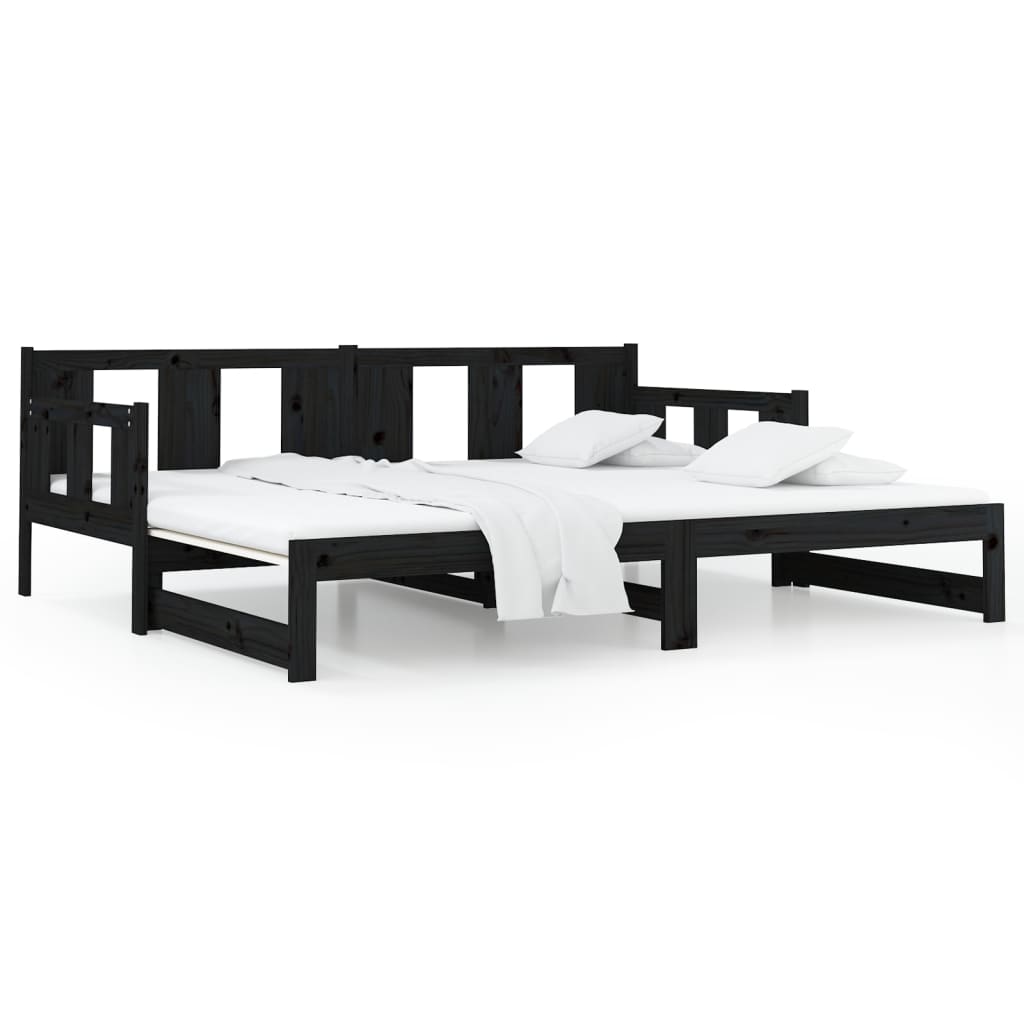 Lit coulissant sans matelas noir bois de pin massif - XIOS