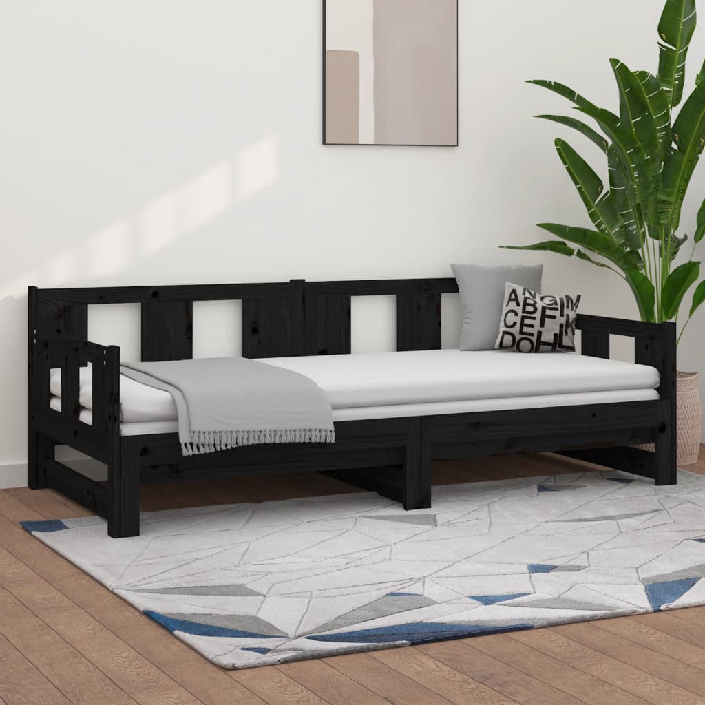 Lit coulissant sans matelas noir bois de pin massif - XIOS