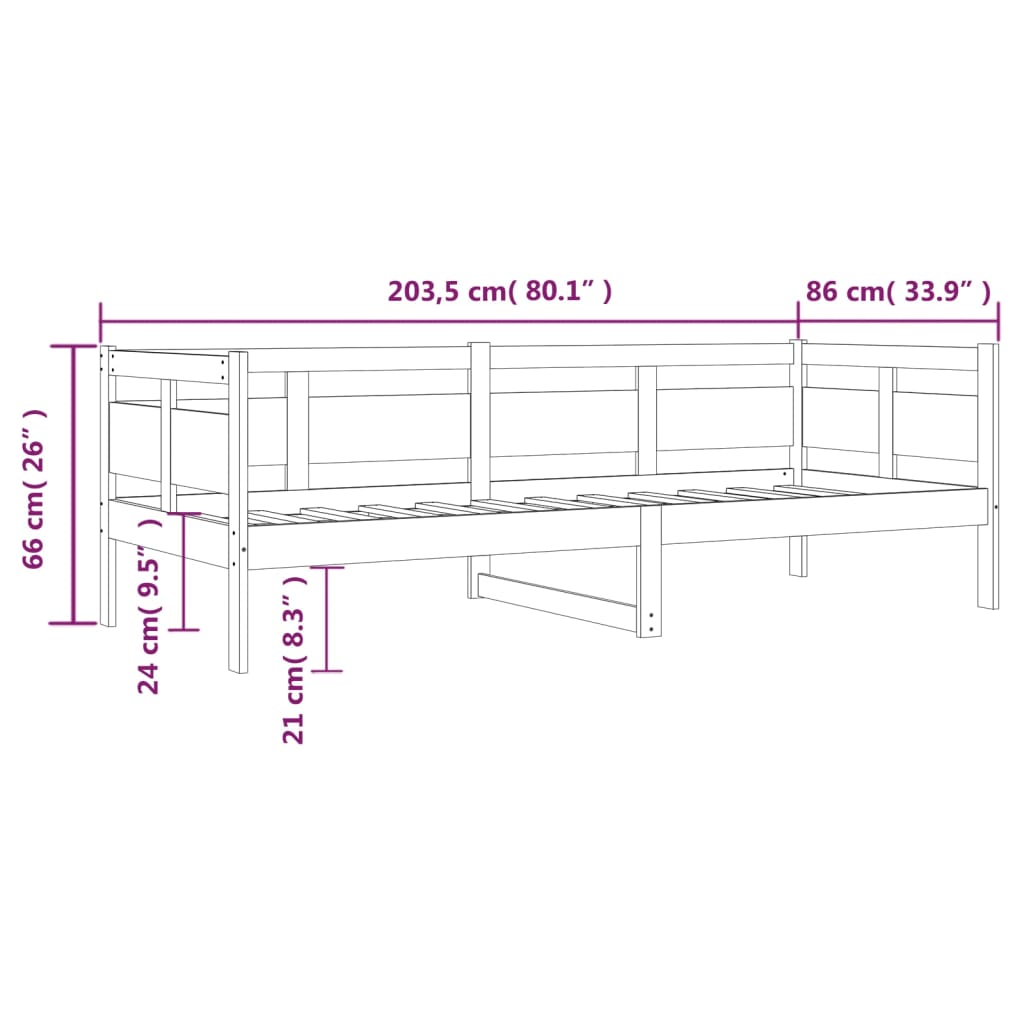 Lit de jour sans matelas bois de pin massif 80x200 cm - XIOS
