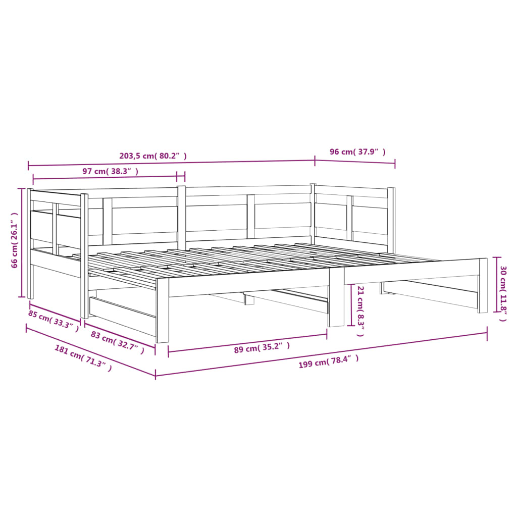 Lit coulissant sans matelas blanc 2x(90x200) cm - XIOS