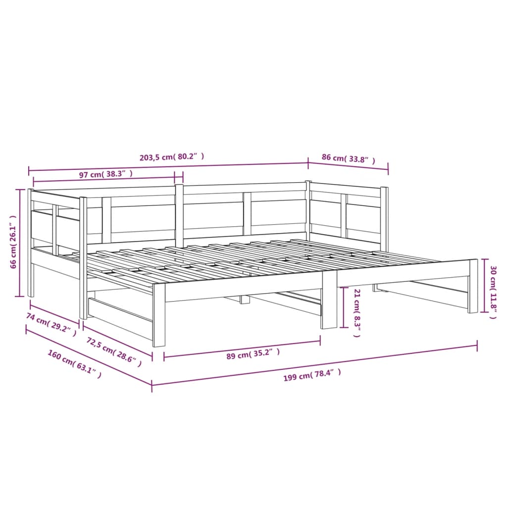 Lit coulissant sans matelas noir 2x(80x200)cm - XIOS