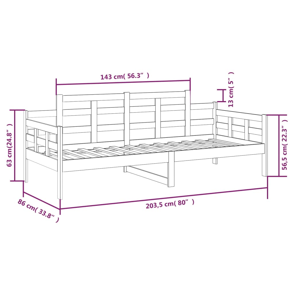 Lit de jour sans matelas bois de pin massif 80x200 cm - XIOS