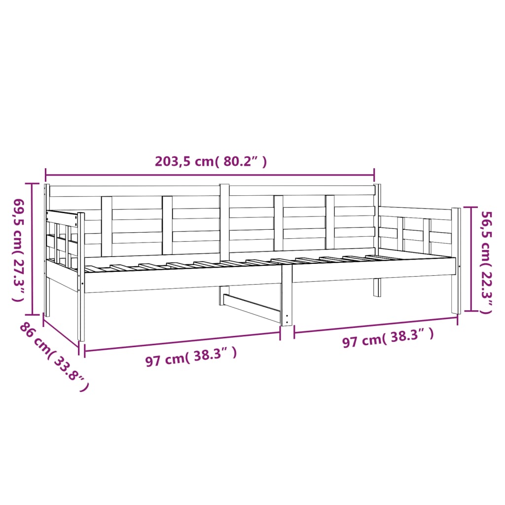 Lit de jour sans matelas bois de pin massif 80x200 cm - XIOS