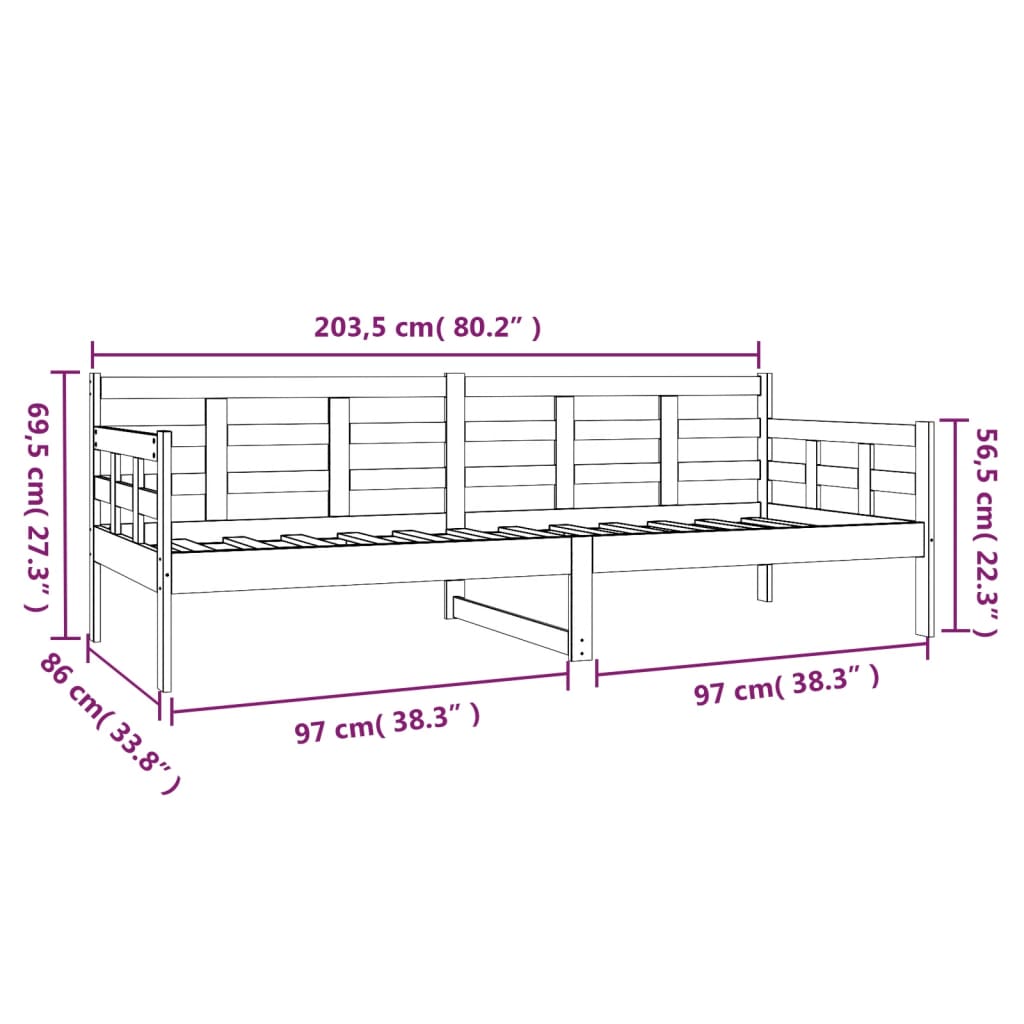 Lit de jour sans matelas blanc bois de pin massif 80x200 cm - XIOS