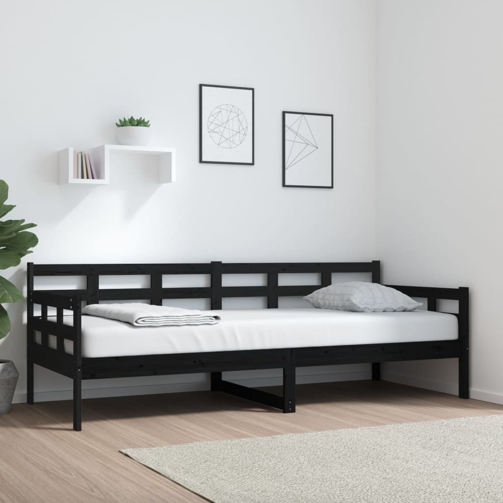 Lit de jour sans matelas noir bois de pin massif 80x200 cm - XIOS