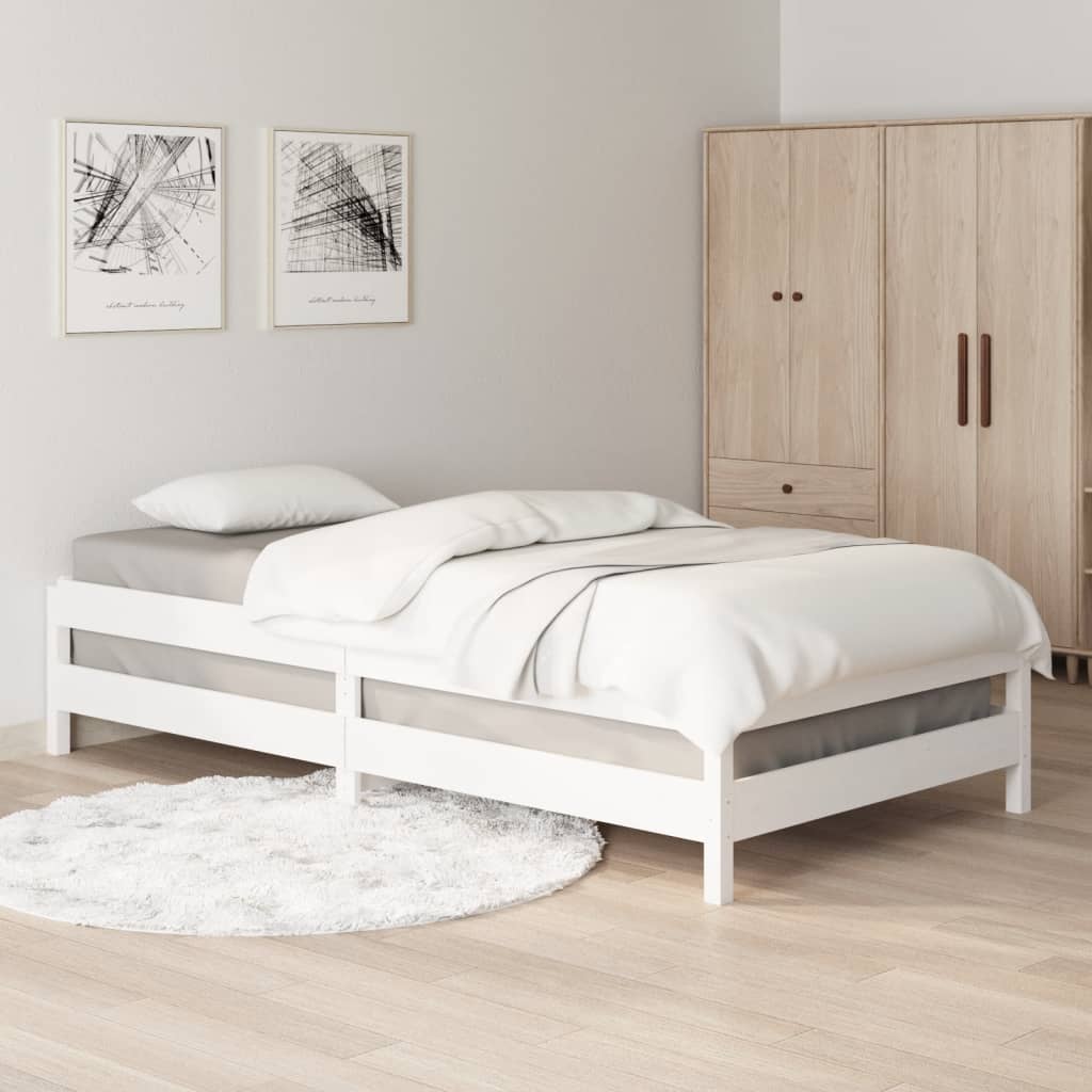 Lit empilable sans matelas blanc 100x200 cm bois de pin massif - XIOS
