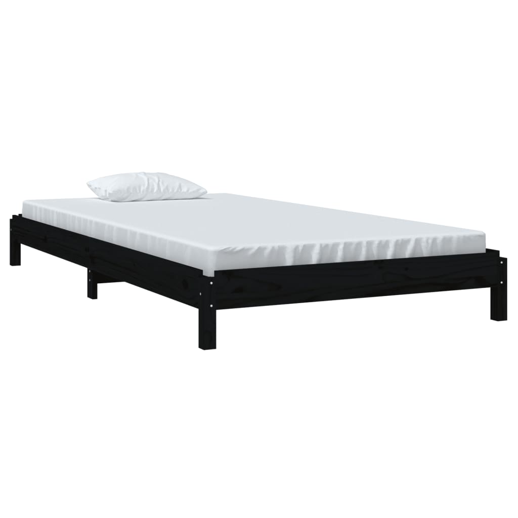 Lit empilable sans matelas noir 90x200 cm bois de pin massif - XIOS