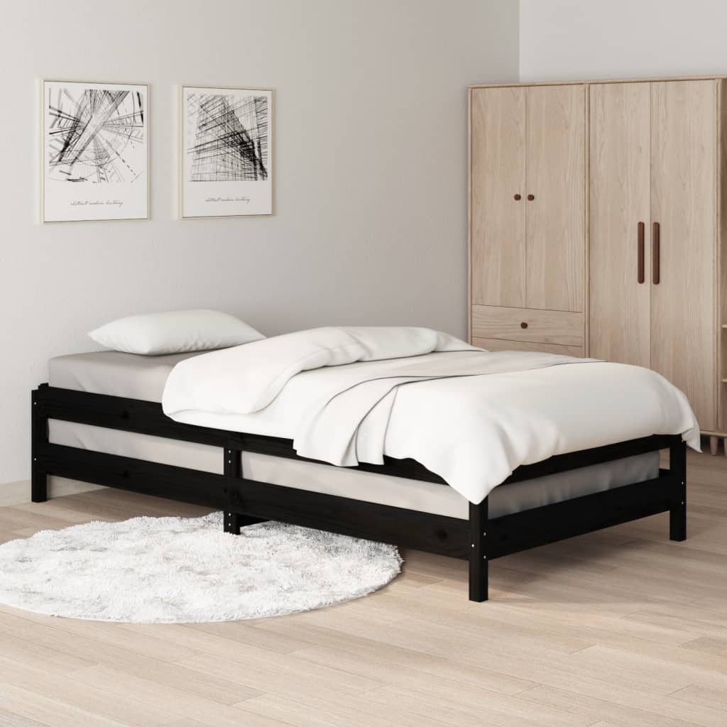 Lit empilable sans matelas noir 90x200 cm bois de pin massif - XIOS