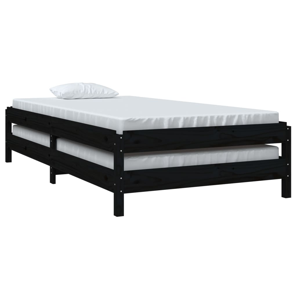Lit empilable sans matelas noir 90x200 cm bois de pin massif - XIOS