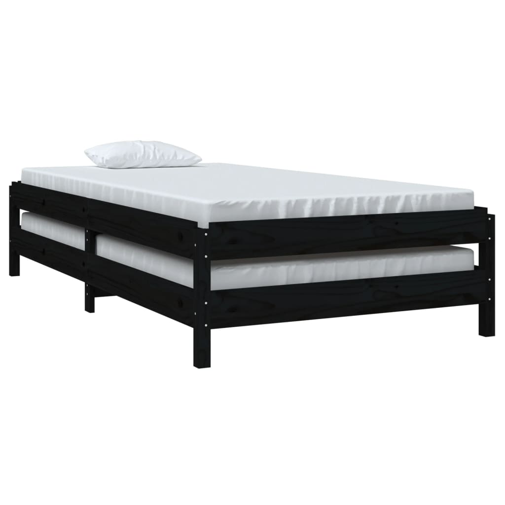 Lit empilable sans matelas noir 80x200 cm bois massif de pin - XIOS