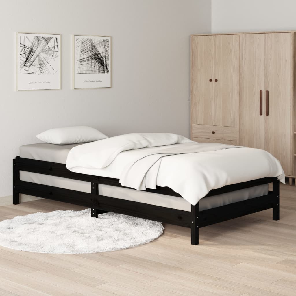 Lit empilable sans matelas noir 75x190 cm bois de pin massif - XIOS
