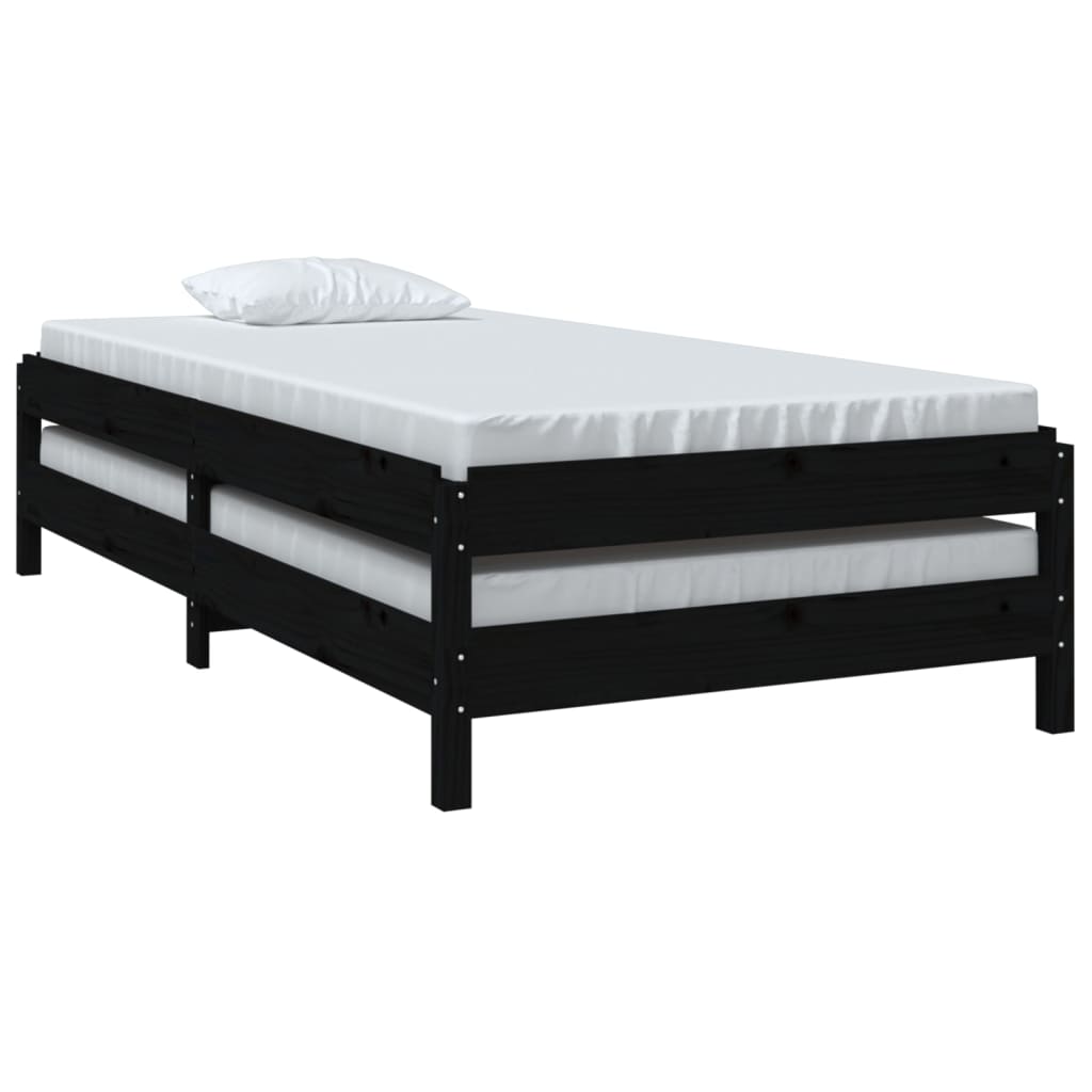Lit empilable sans matelas noir 75x190 cm bois de pin massif - XIOS