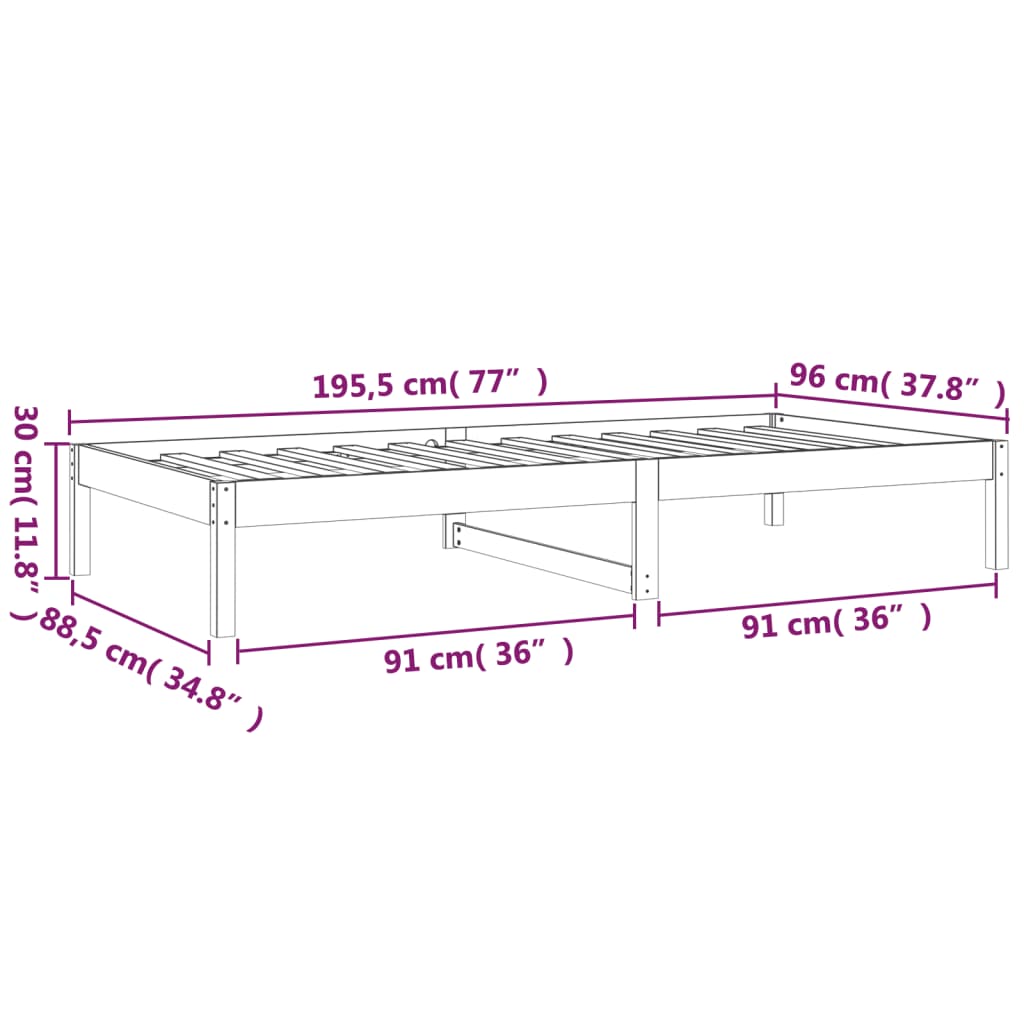 Lit de jour sans matelas 90x190 cm bois de pin massif - XIOS