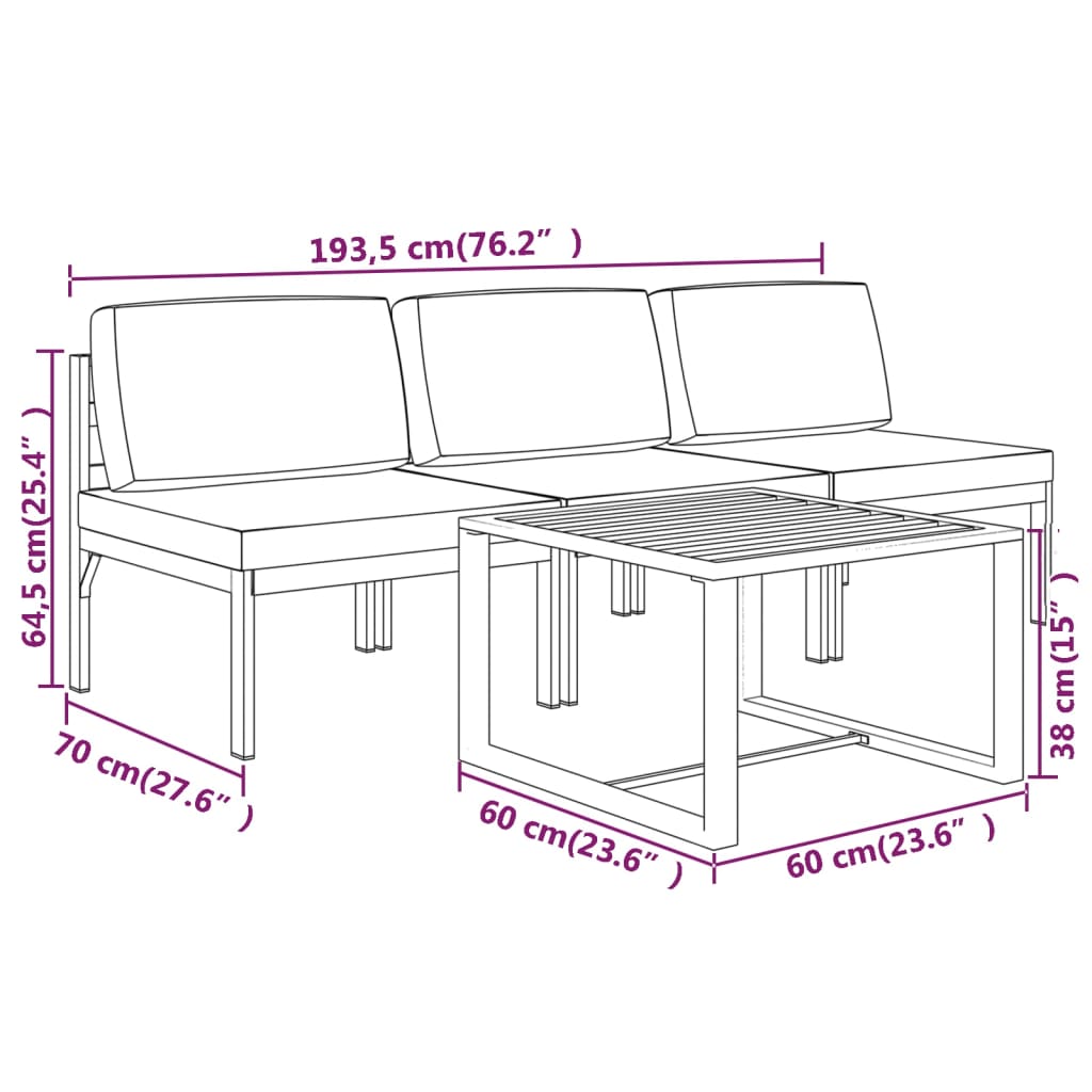 Salon de jardin 4 pcs avec coussins Aluminium Anthracite