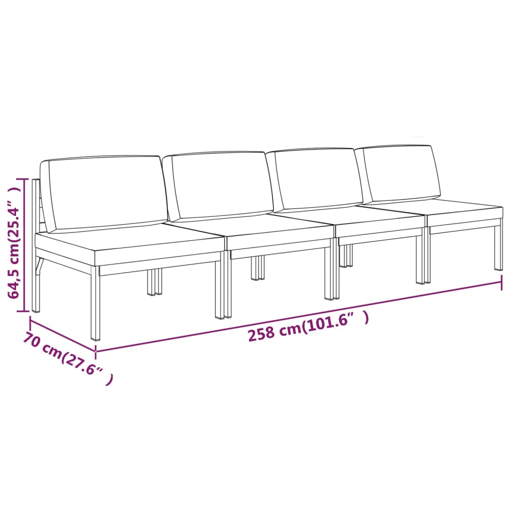 Canapé de jardin 4 places avec coussins Aluminium Anthracite