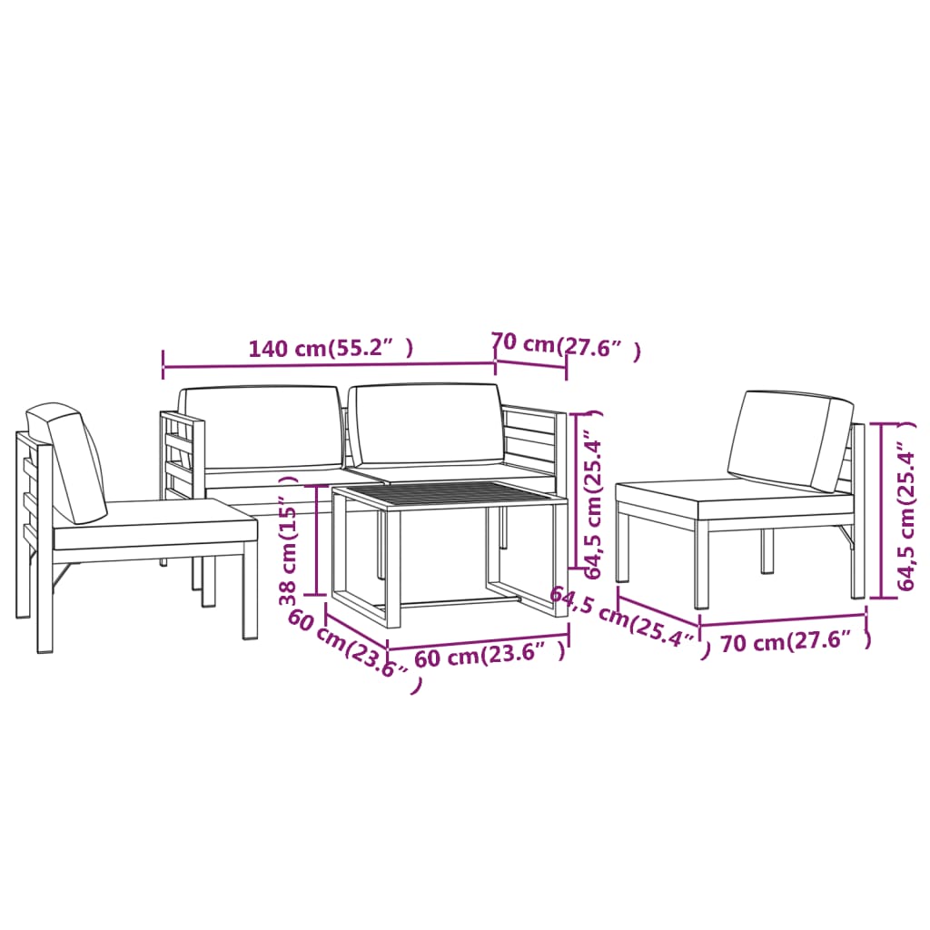 Salon de jardin 5 pcs avec coussins Aluminium Anthracite