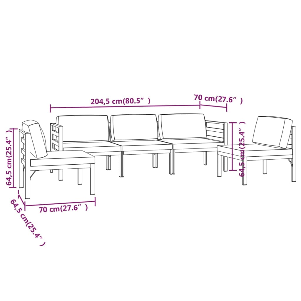 Salon de jardin 5 pcs avec coussins Aluminium Anthracite