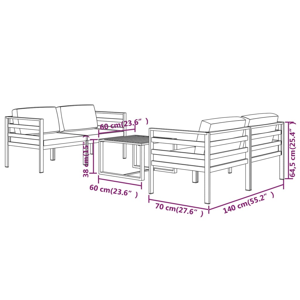 Salon de jardin 5 pcs avec coussins Aluminium Anthracite