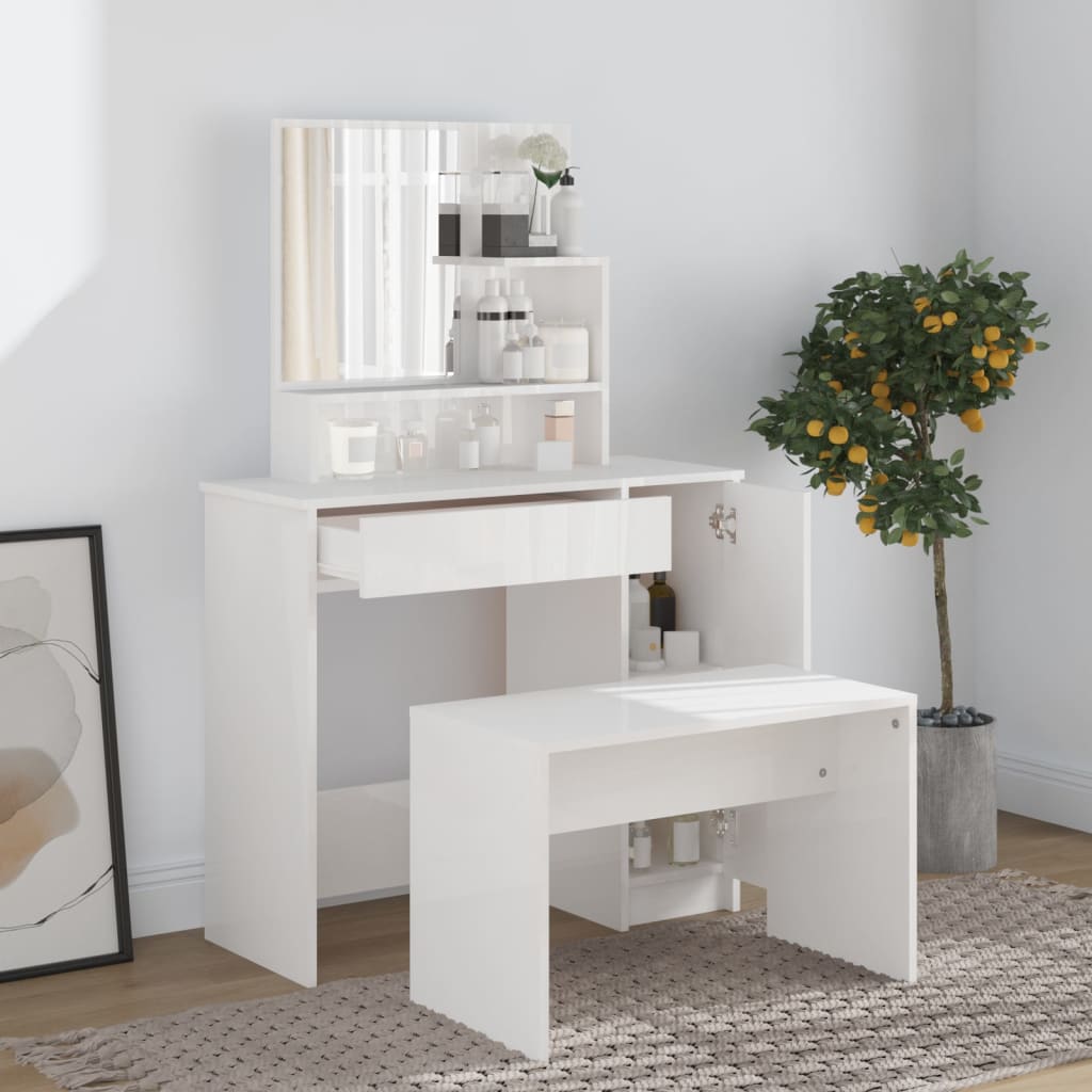 Coiffeuse avec miroir blanc brillant 86,5x35x136 cm - XIOS
