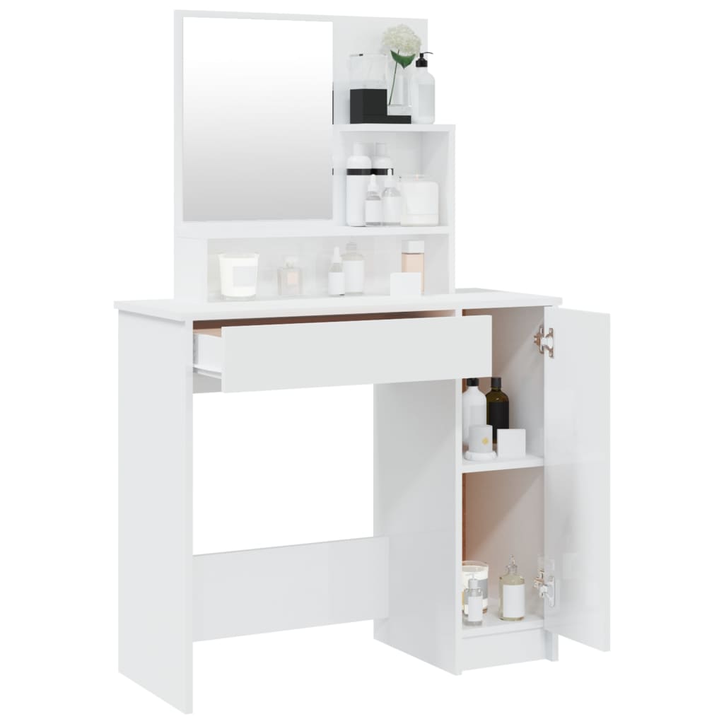 Coiffeuse avec miroir blanc brillant 86,5x35x136 cm - XIOS