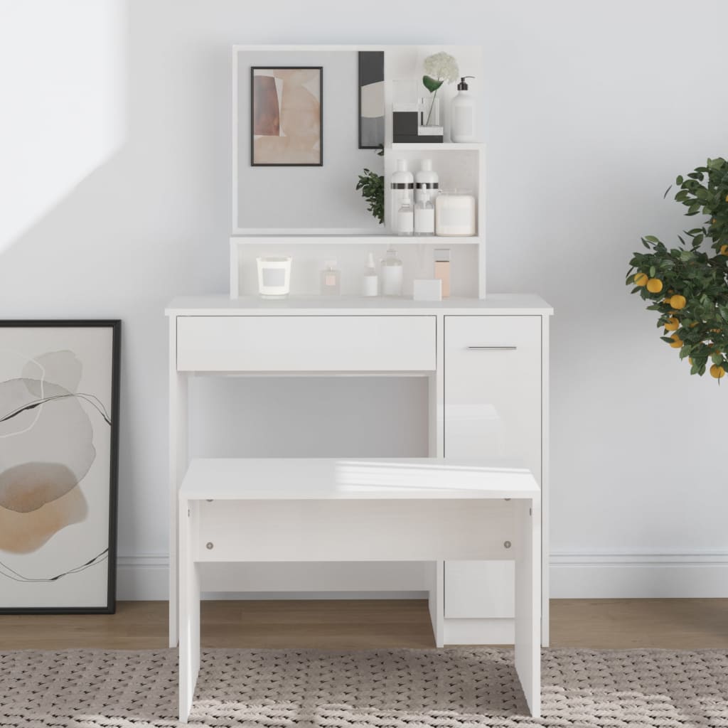 Coiffeuse avec miroir blanc brillant 86,5x35x136 cm - XIOS