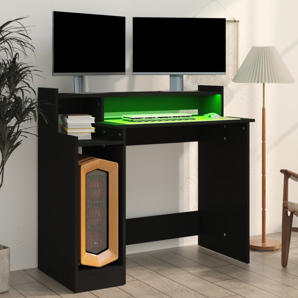 Bureau avec lumières LED noir 97x45x90 cm bois d'ingénierie - XIOS