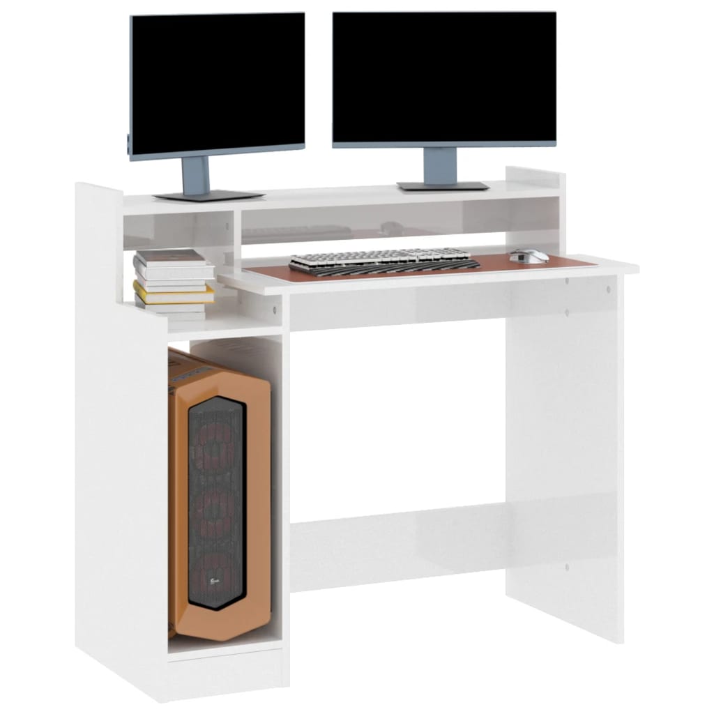 Bureau lumières LED Blanc brillant 97x45x90cm Bois d'ingénierie - XIOS