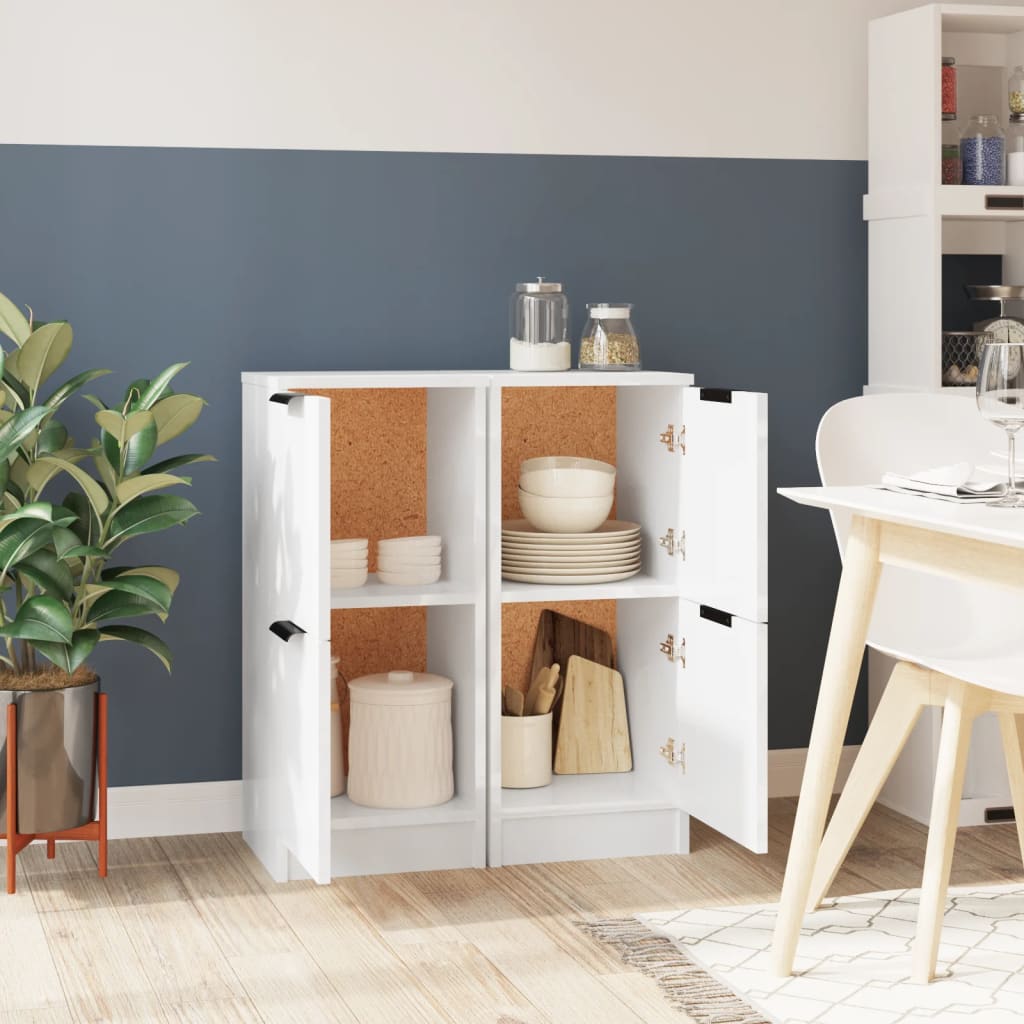 Buffets 2 pcs Blanc brillant 30x30x70 cm Bois d'ingénierie - XIOS