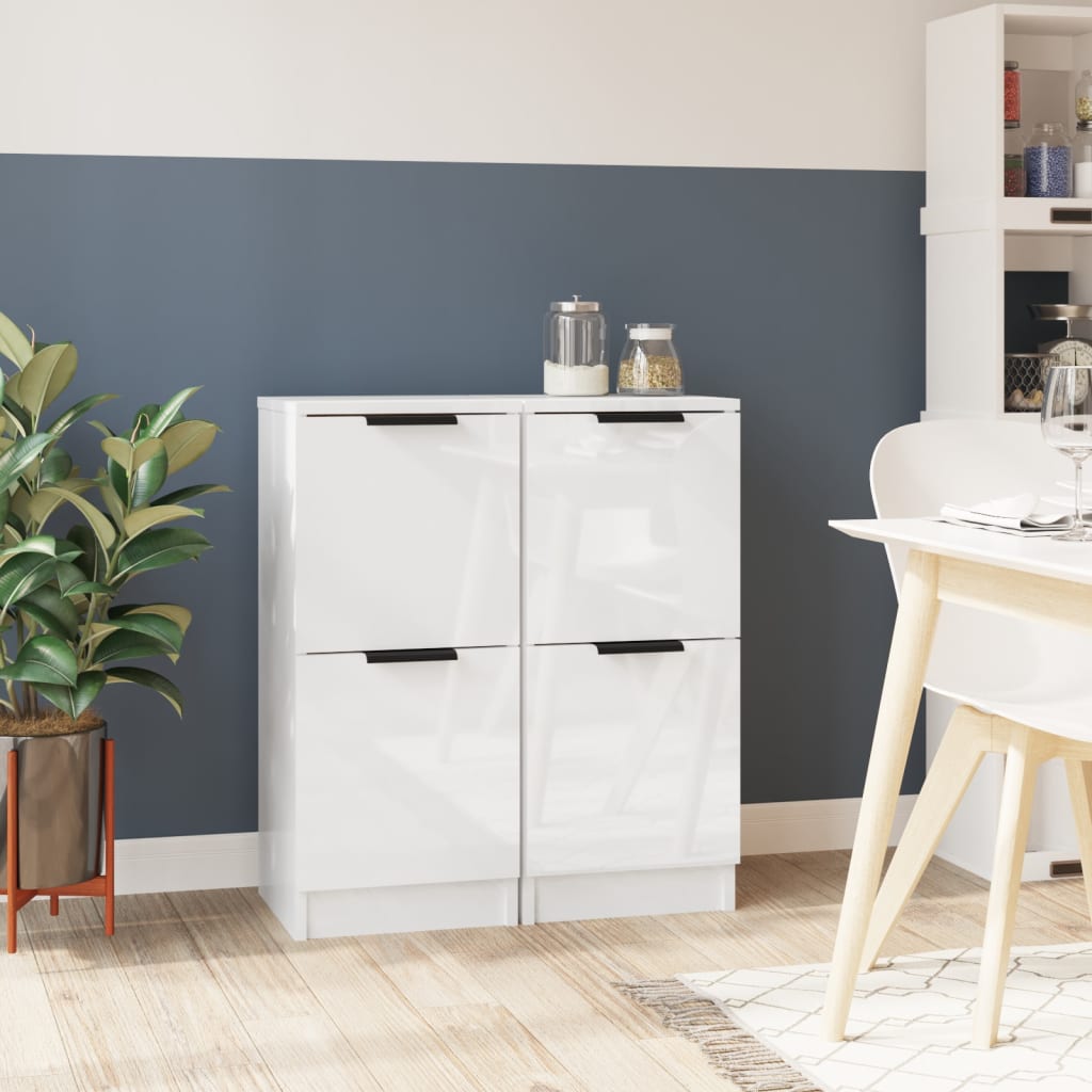 Buffets 2 pcs Blanc brillant 30x30x70 cm Bois d'ingénierie - XIOS