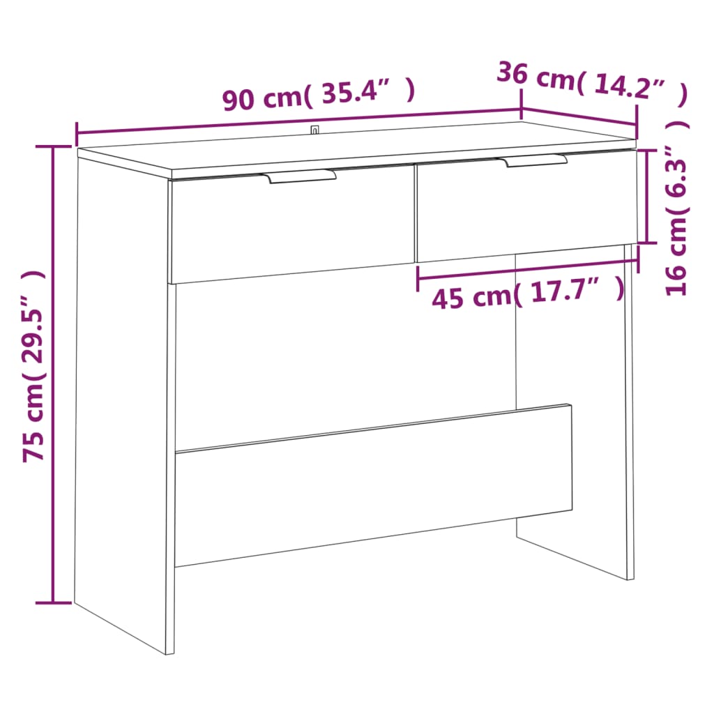Table console noir 90x36x75 cm bois d'ingénierie - XIOS