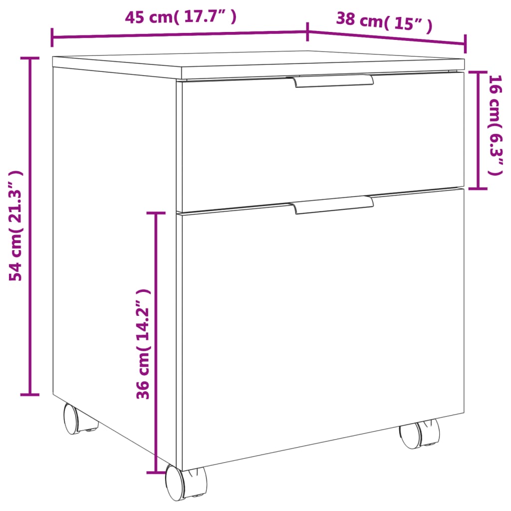 Classeur mobile avec roues Blanc 45x38x54 cm Bois d'ingénierie Armoires & meubles de rangement vidaXL