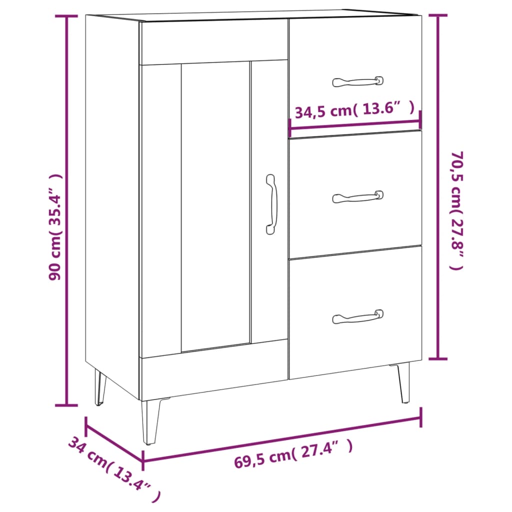 Buffet blanc 69,5x34x90 cm bois d'ingénierie XIOS