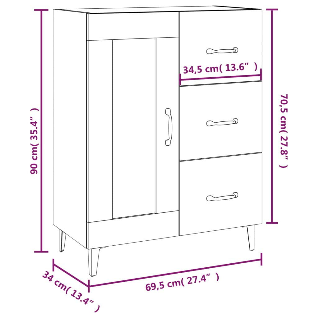 Buffet gris béton 69,5x34x90 cm bois d'ingénierie - XIOS
