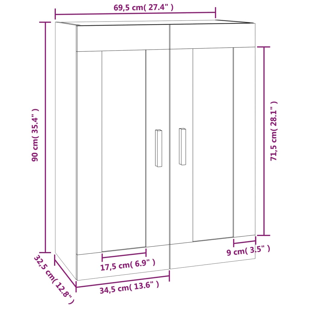 Armoire murale Noir 69,5x32,5x90 cm Bois d'ingénierie - XIOS