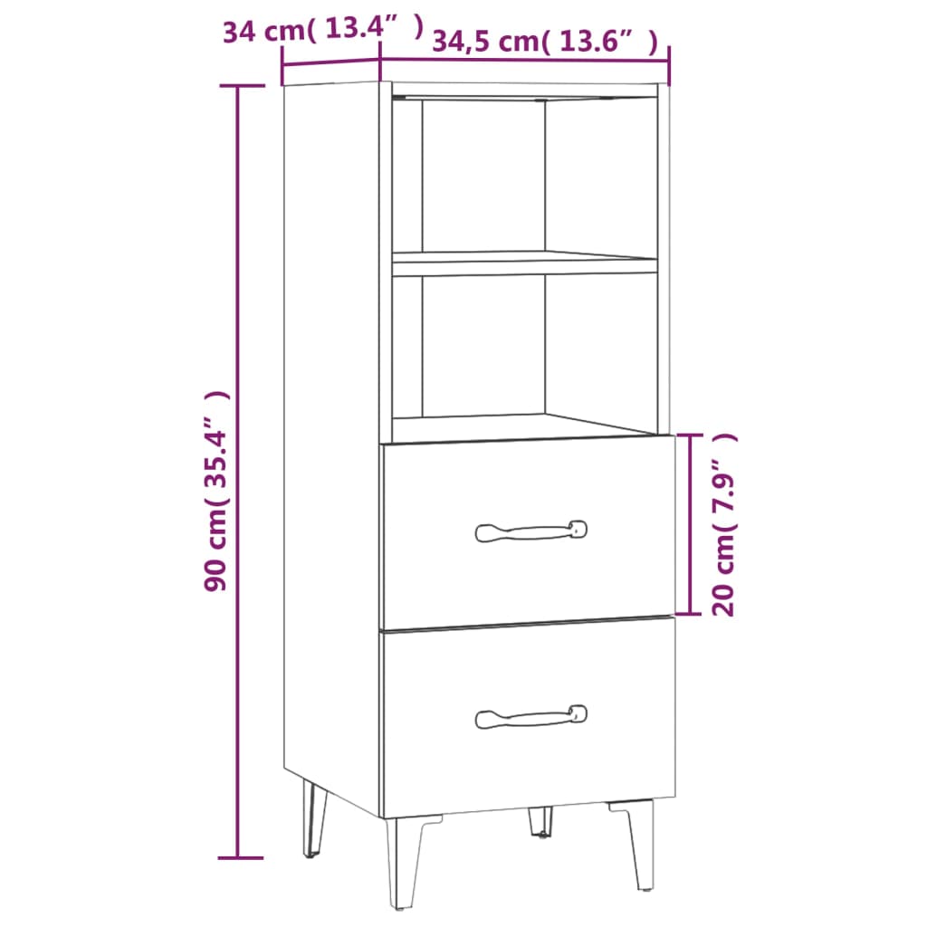 Buffet Blanc brillant 34,5x34x90 cm Bois d'ingénierie - XIOS