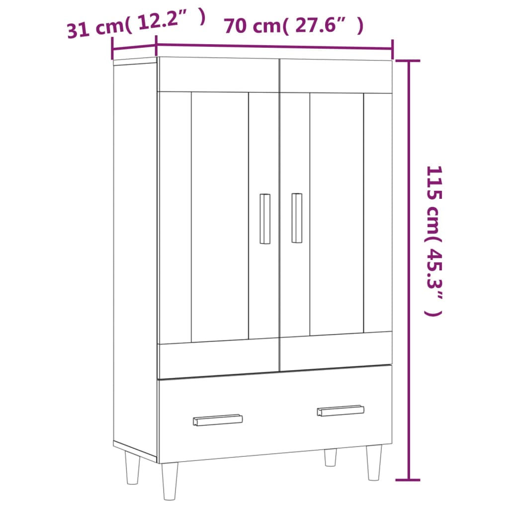 Buffet haut Blanc 70x31x115 cm Bois d'ingénierie - XIOS