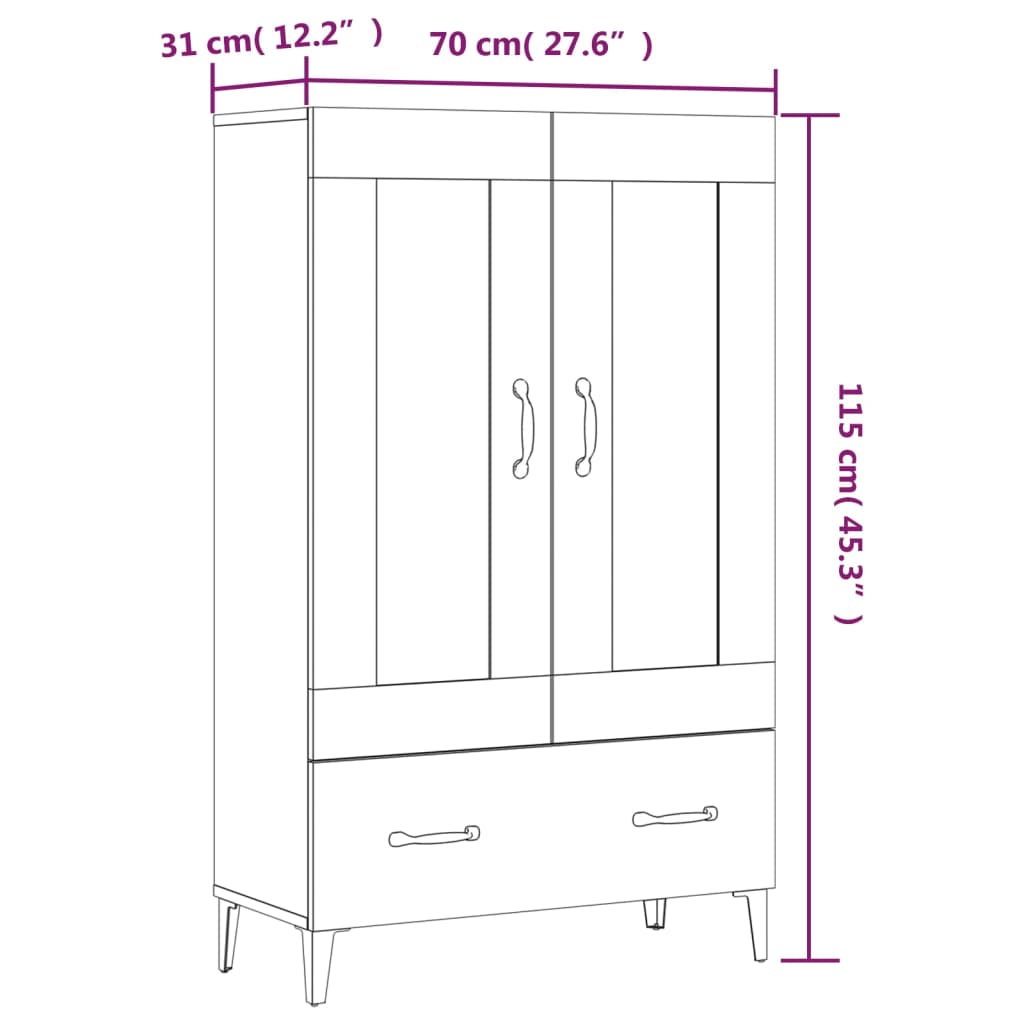 Buffet haut Gris béton 70x31x115 cm Bois d'ingénierie - XIOS