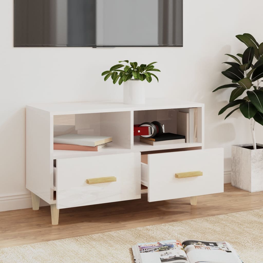 Meuble TV Blanc brillant 80x36x50 cm Bois d'ingénierie Meubles TV vidaXL   