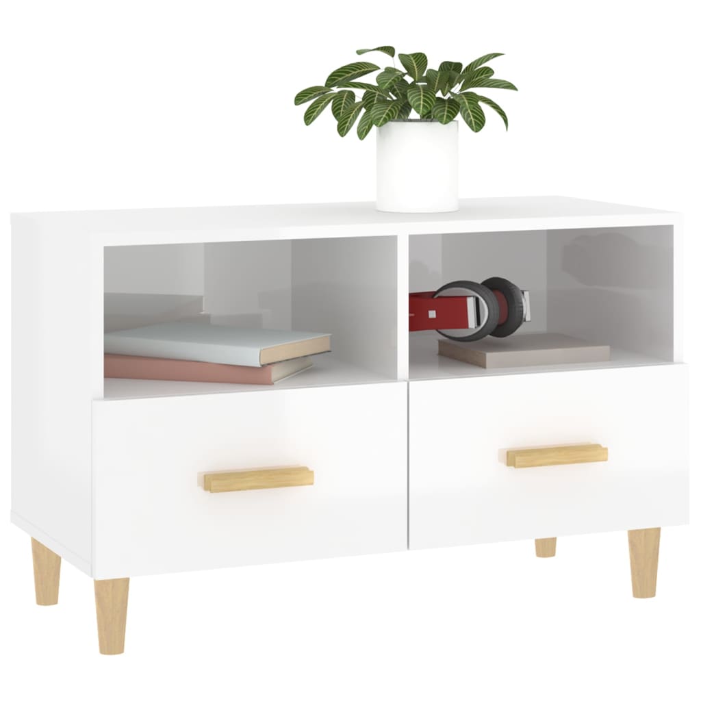 Meuble TV Blanc brillant 80x36x50 cm Bois d'ingénierie Meubles TV vidaXL   