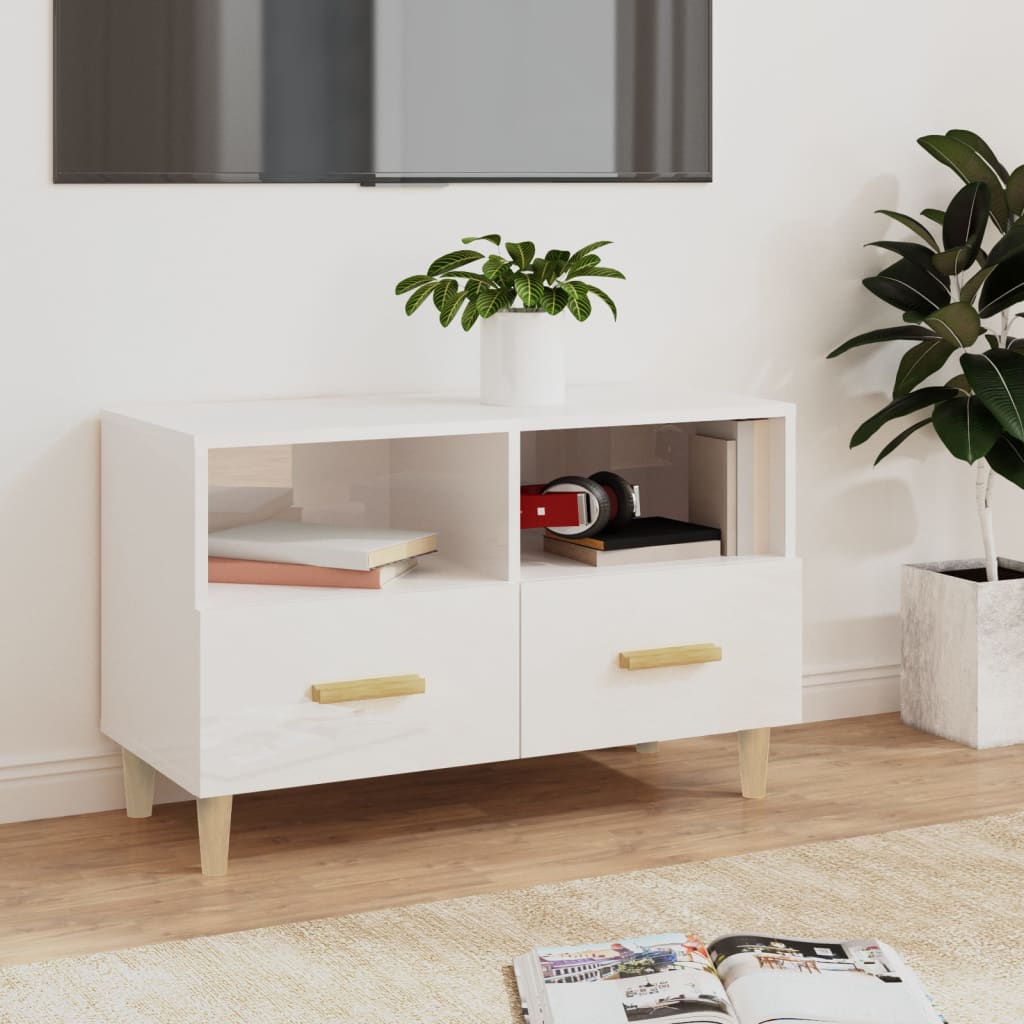 Meuble TV Blanc brillant 80x36x50 cm Bois d'ingénierie Meubles TV vidaXL   