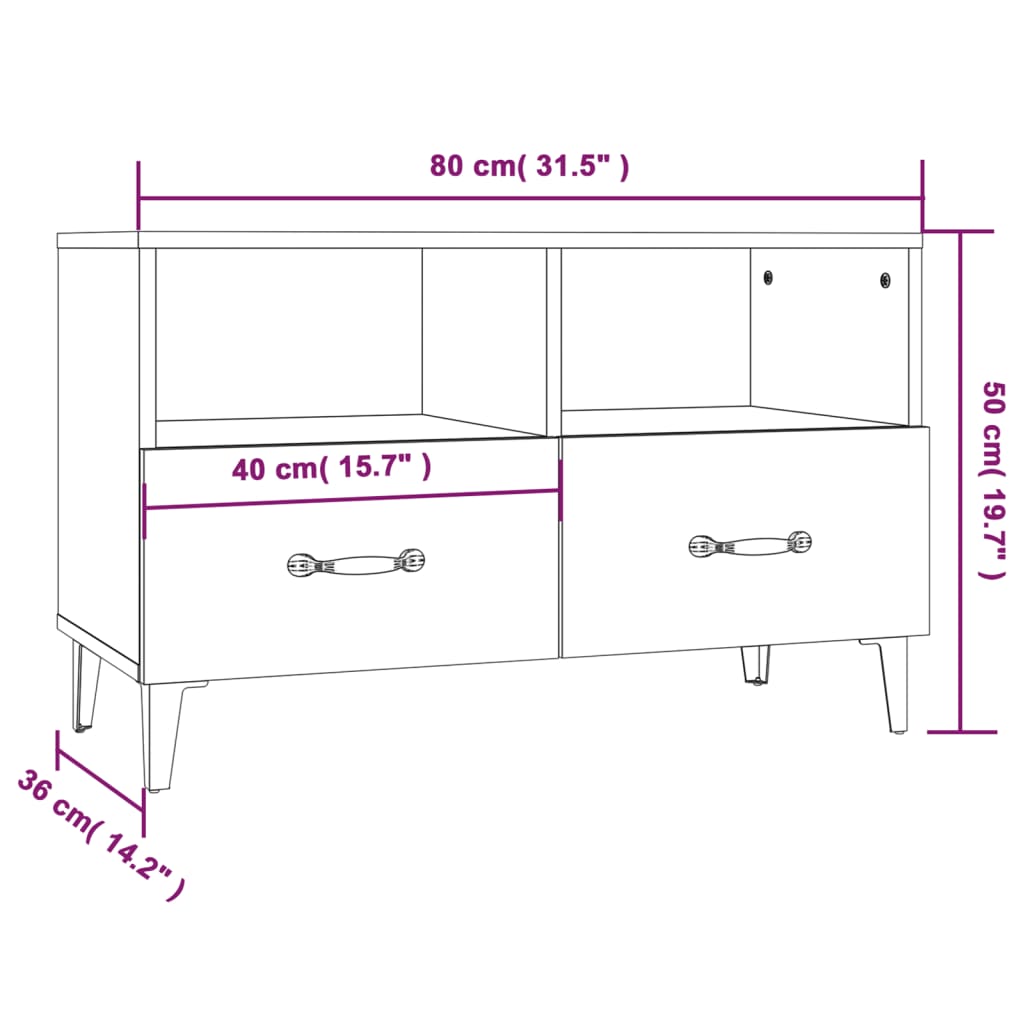 Meuble TV Chêne sonoma 80x36x50 cm Bois d'ingénierie Meubles TV vidaXL   