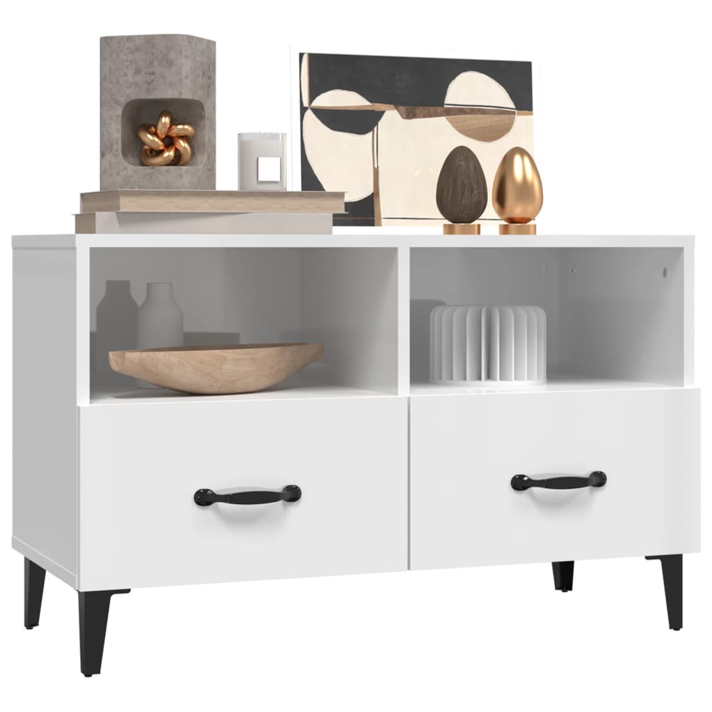 Meuble TV Blanc brillant 80x36x50 cm Bois d'ingénierie - XIOS