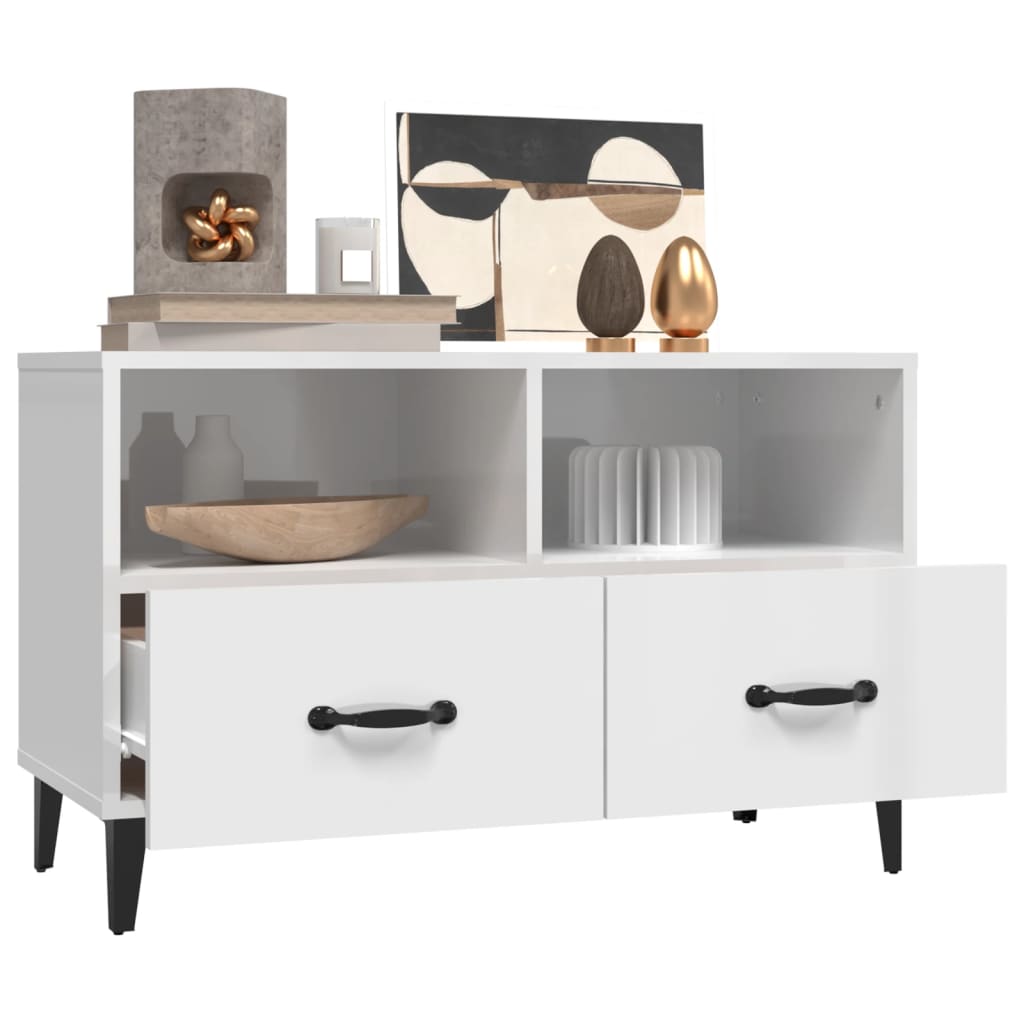 Meuble TV Blanc brillant 80x36x50 cm Bois d'ingénierie - XIOS