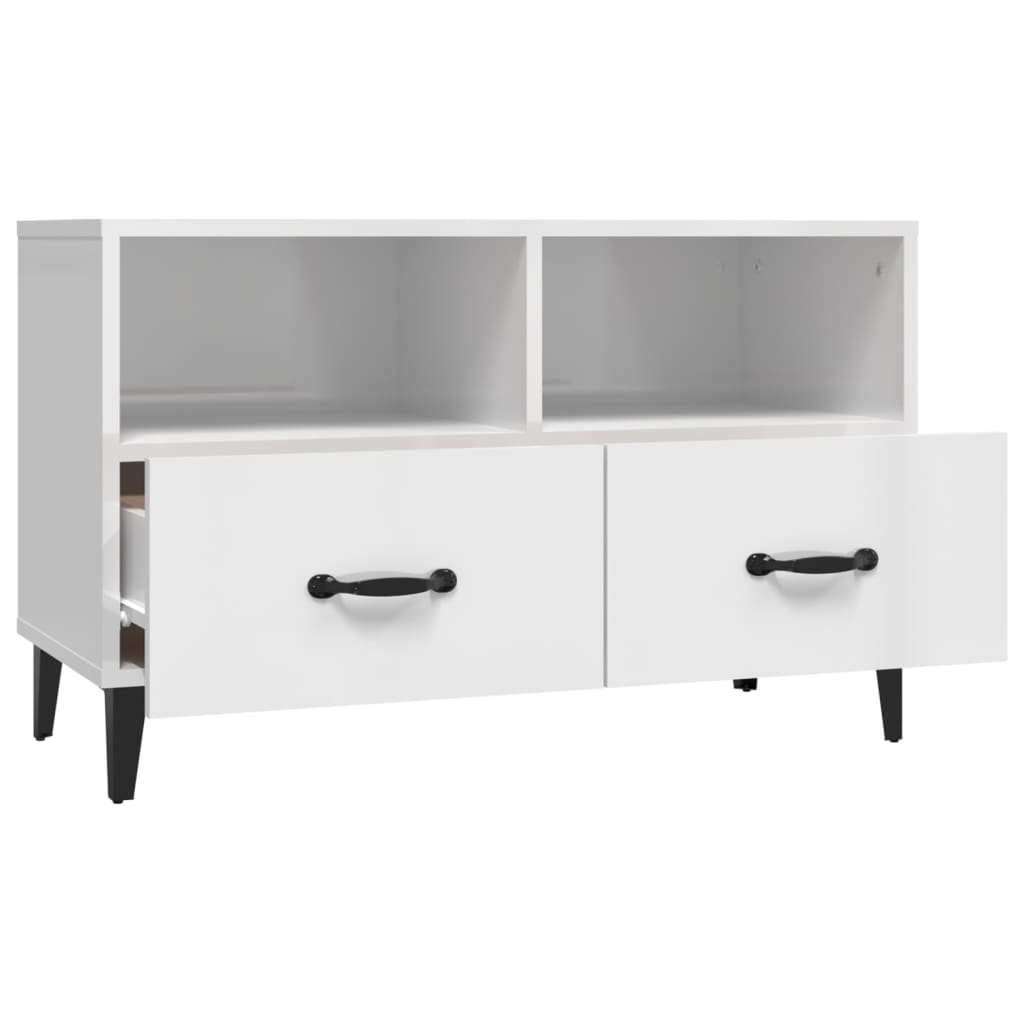 Meuble TV Blanc brillant 80x36x50 cm Bois d'ingénierie - XIOS